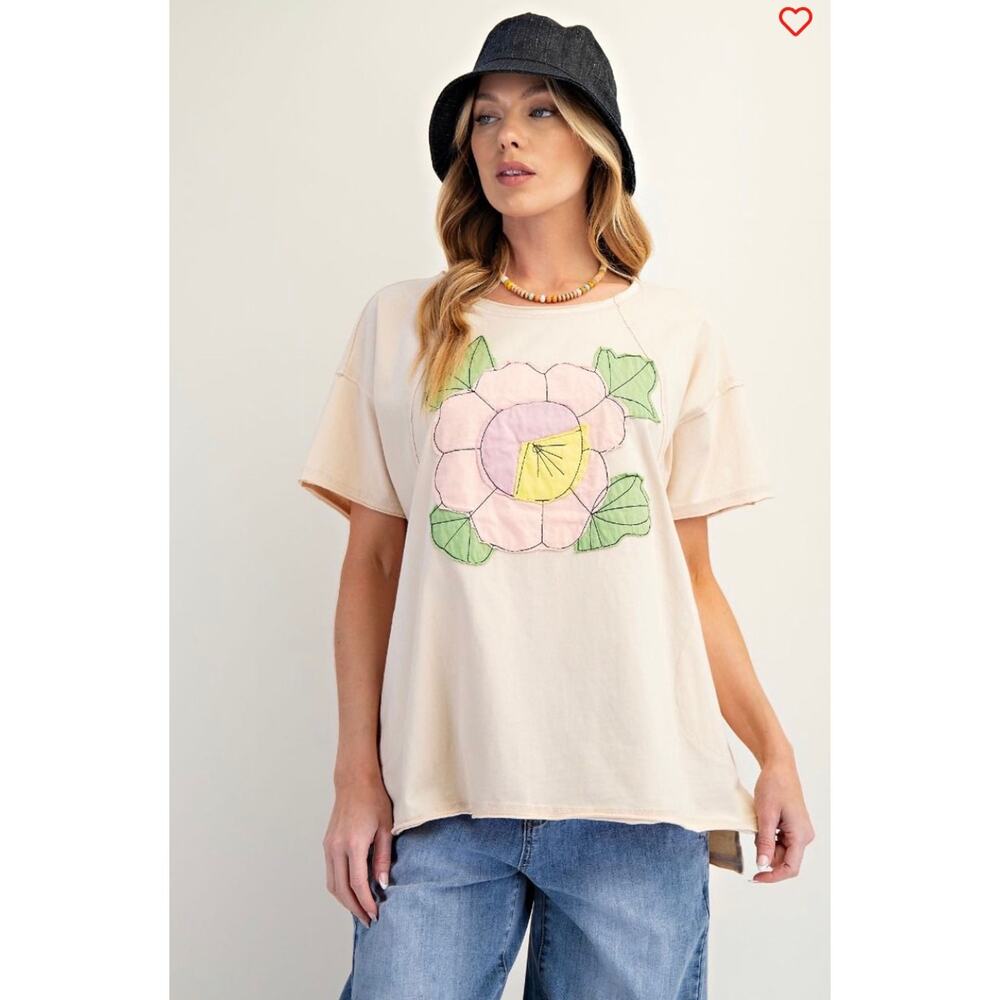 Easel - Flower Patch Mineral Washed Knit Top - Large - Picture 2 of 5